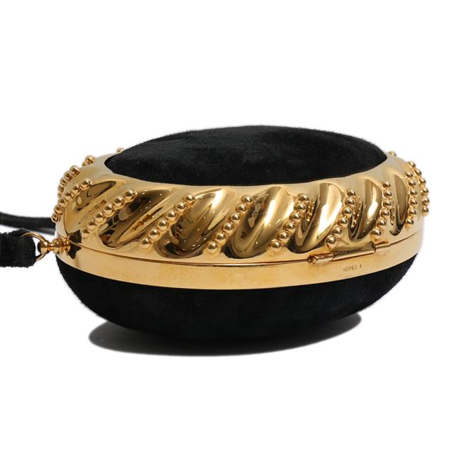 HERMÈS Vintage Mini Shoulder Bag and Clutch in Black Doblis suede with Gold hardware - 5