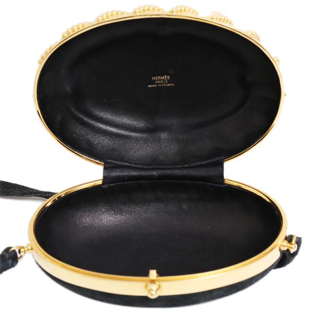 HERMÈS Vintage Mini Shoulder Bag and Clutch in Black Doblis suede with Gold hardware - 6