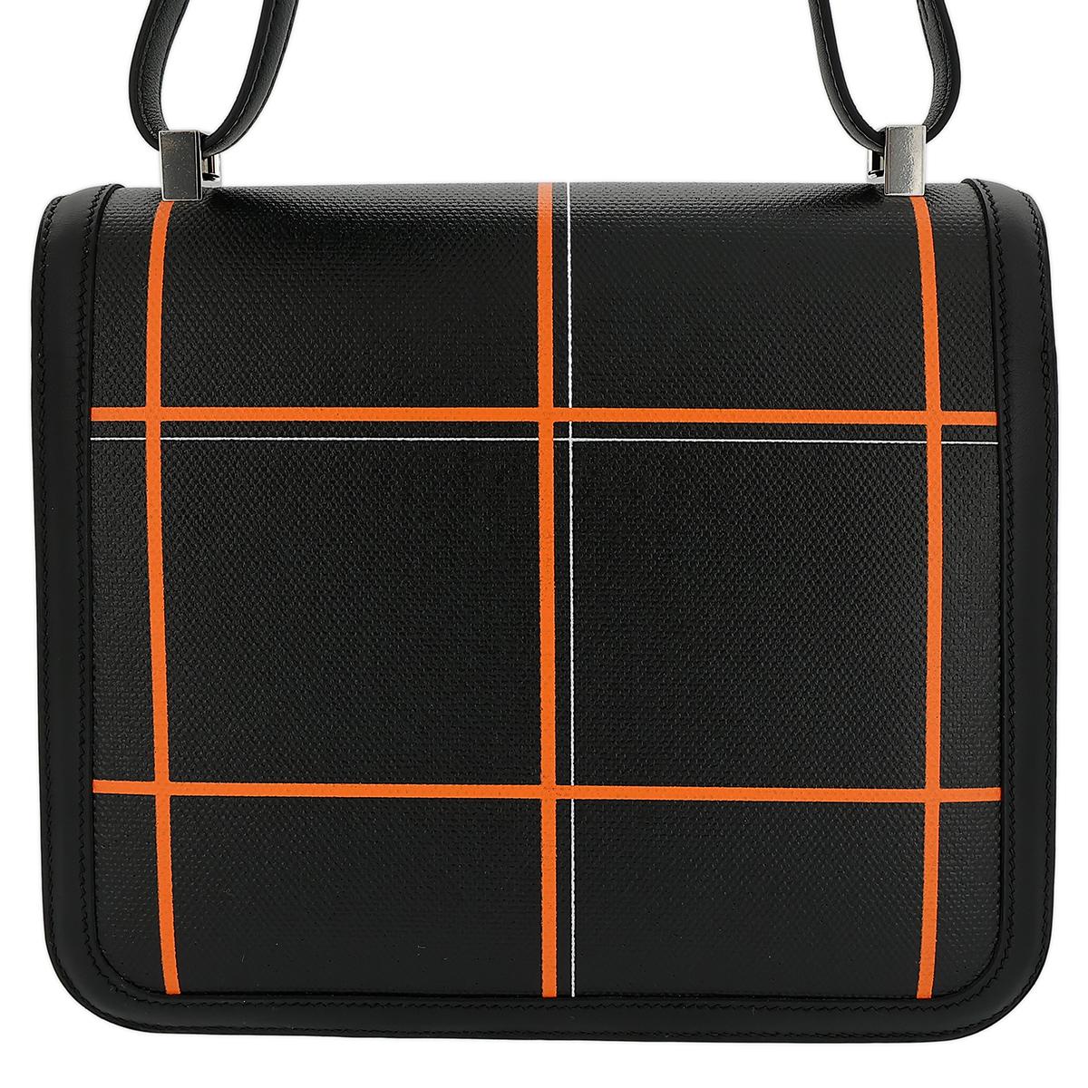 未使用保存品 HERMÈS 愛馬仕 限量收藏款 Constance 24 89 黑色 Noir 橙色 Swift牛皮 Toile Berline 帆布 銀扣 X刻 2016年 - 3