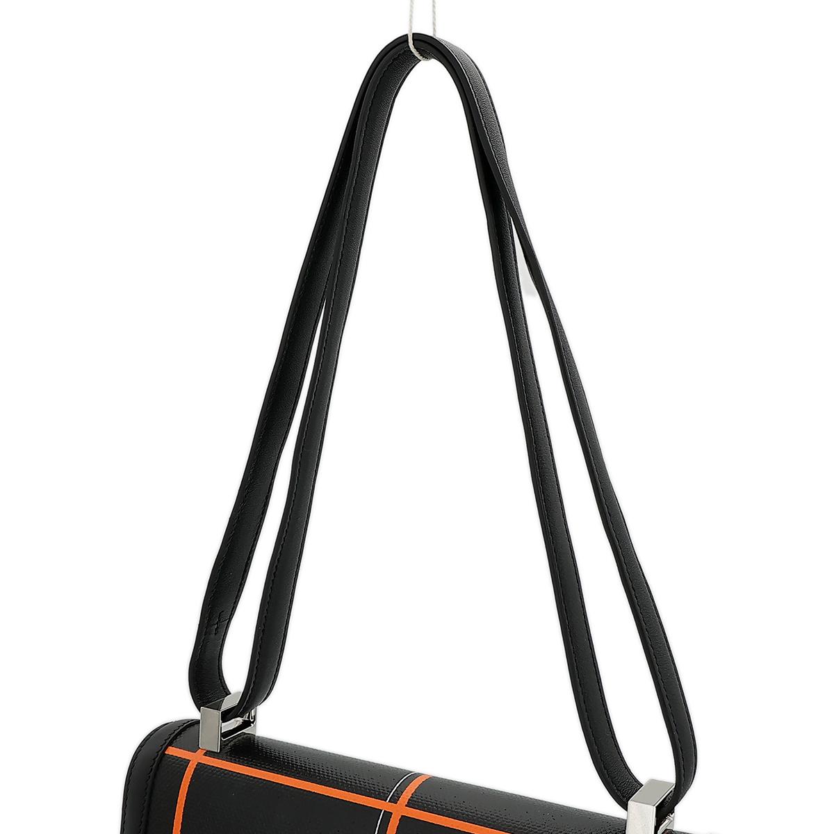 未使用保存品 HERMÈS 愛馬仕 限量收藏款 Constance 24 89 黑色 Noir 橙色 Swift牛皮 Toile Berline 帆布 銀扣 X刻 2016年 - 6