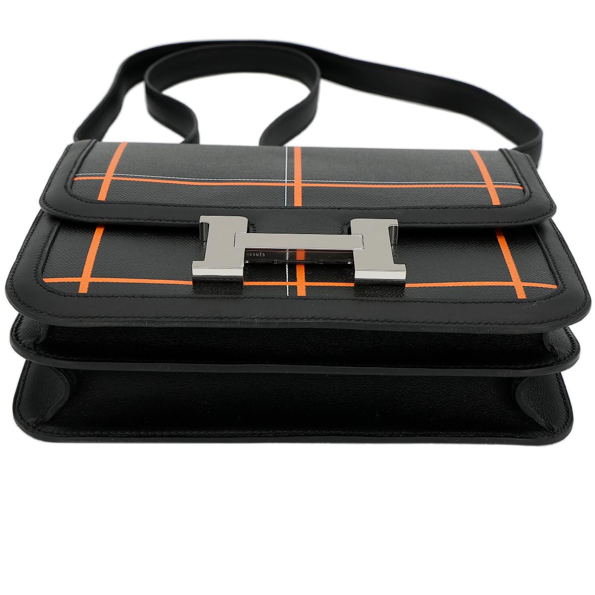 未使用保存品 HERMÈS 愛馬仕 限量收藏款 Constance 24 89 黑色 Noir 橙色 Swift牛皮 Toile Berline 帆布 銀扣 X刻 2016年 - 7