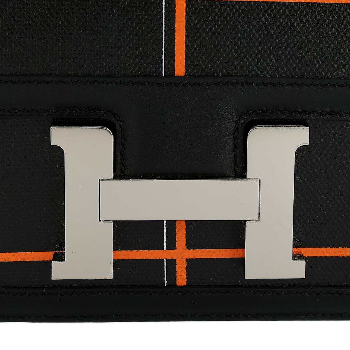 未使用保存品 HERMÈS 愛馬仕 限量收藏款 Constance 24 89 黑色 Noir 橙色 Swift牛皮 Toile Berline 帆布 銀扣 X刻 2016年 - 12