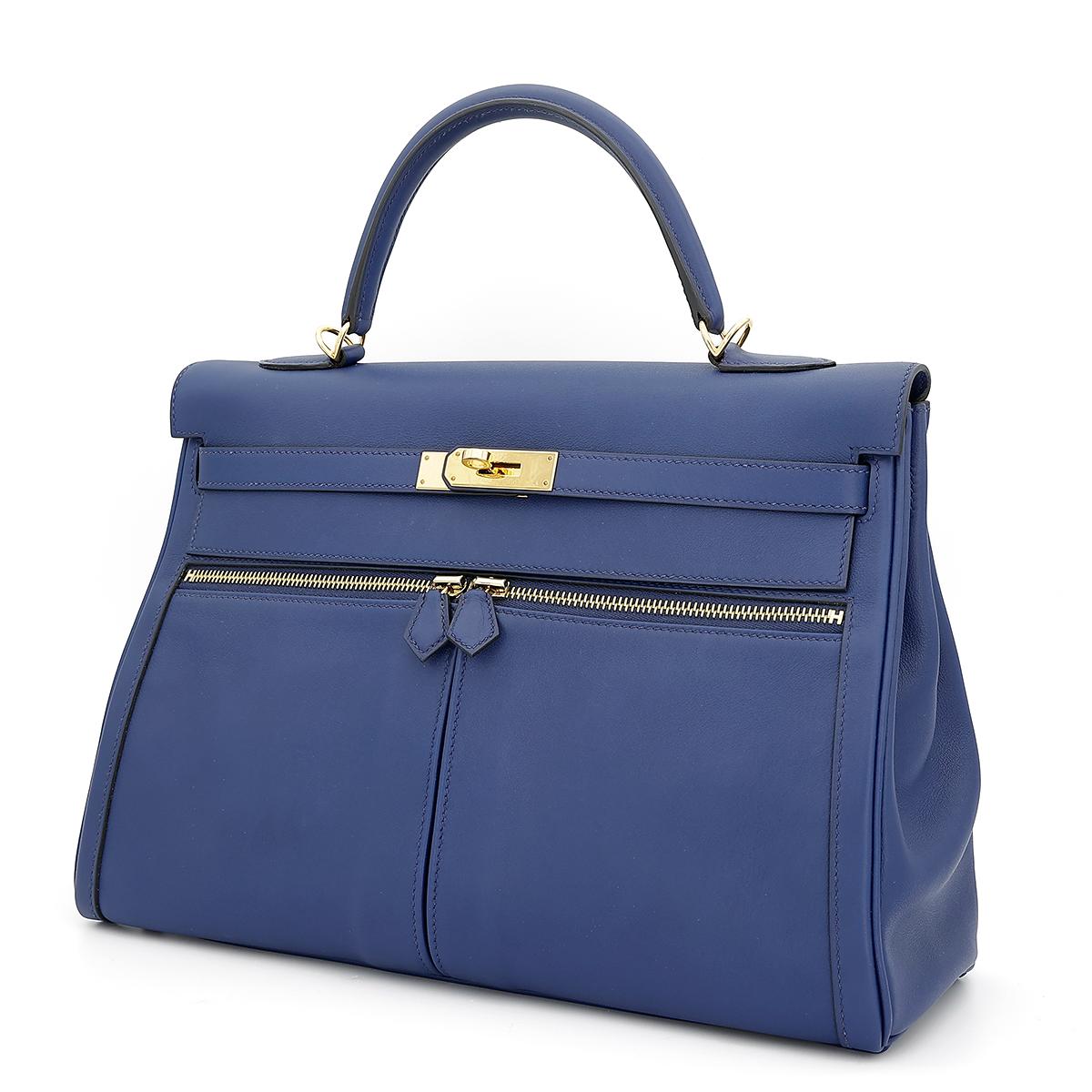 HERMÈS Special Order Kelly Lakis 35 handbag in Blue Sapphire Swift leather with Gold hardware - 2
