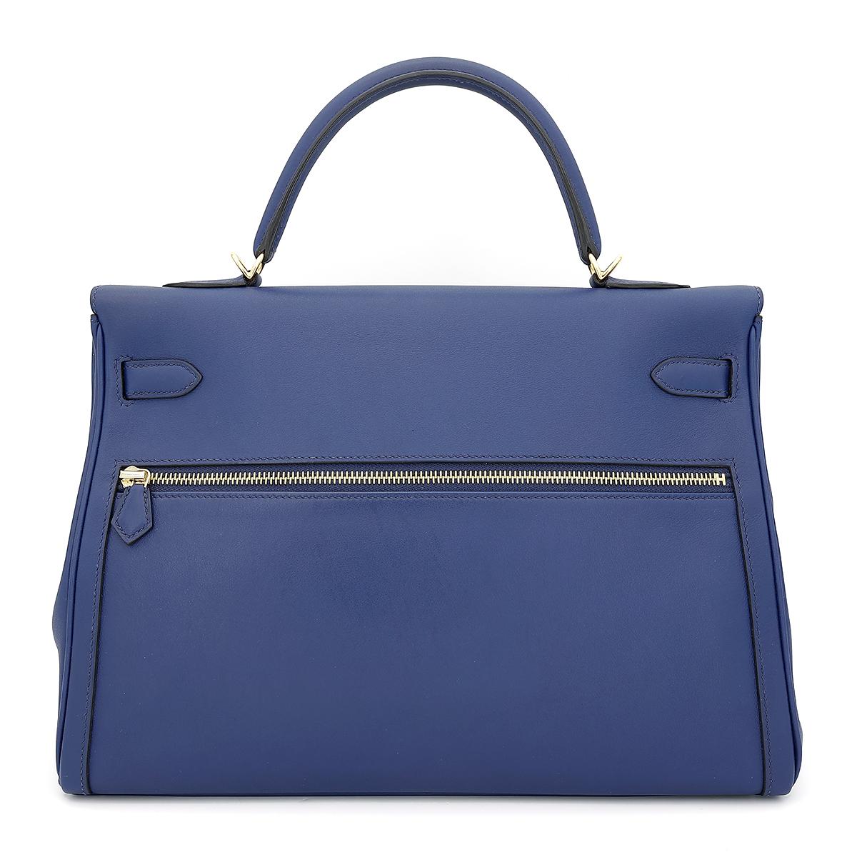HERMÈS Special Order Kelly Lakis 35 handbag in Blue Sapphire Swift leather with Gold hardware - 3