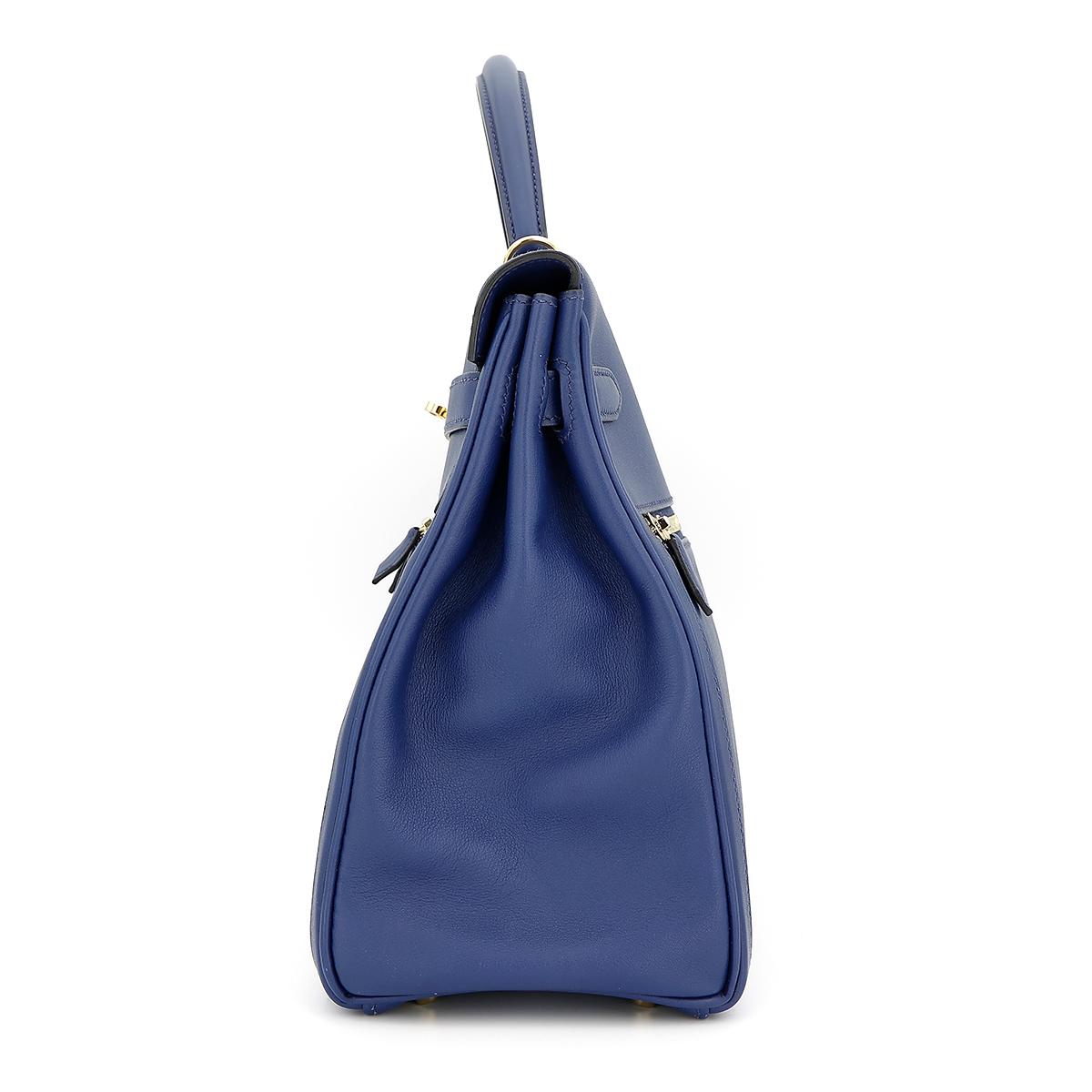 HERMÈS Special Order Kelly Lakis 35 handbag in Blue Sapphire Swift leather with Gold hardware - 4