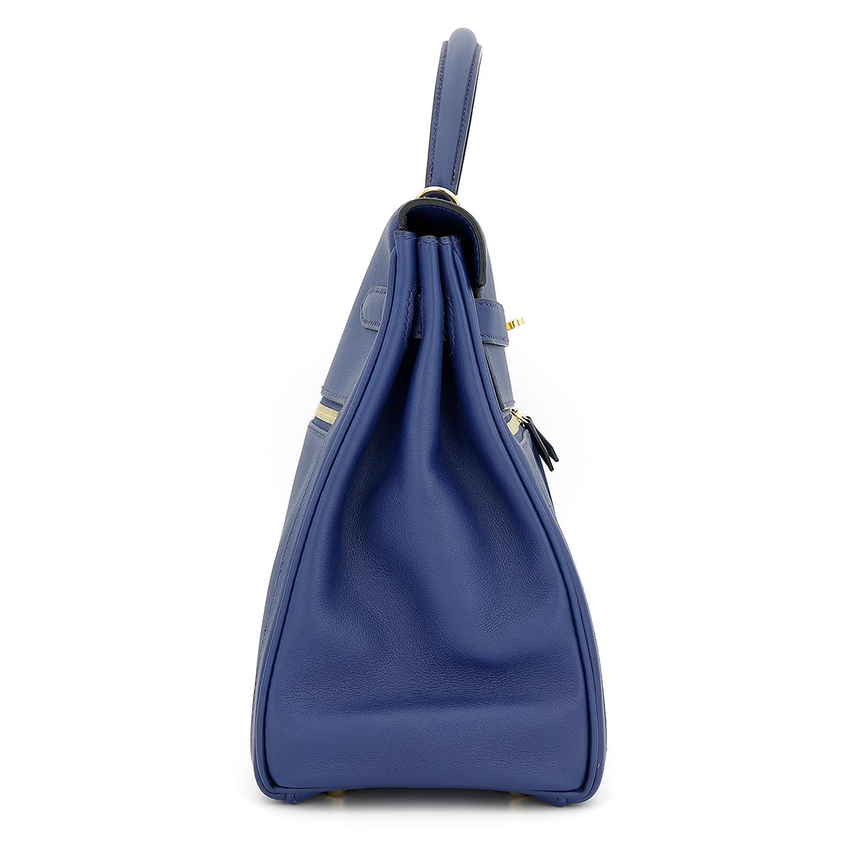 HERMÈS Special Order Kelly Lakis 35 handbag in Blue Sapphire Swift leather with Gold hardware - 5