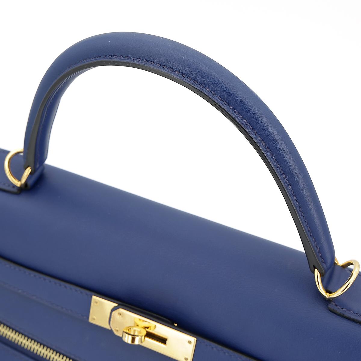 HERMÈS Special Order Kelly Lakis 35 handbag in Blue Sapphire Swift leather with Gold hardware - 6