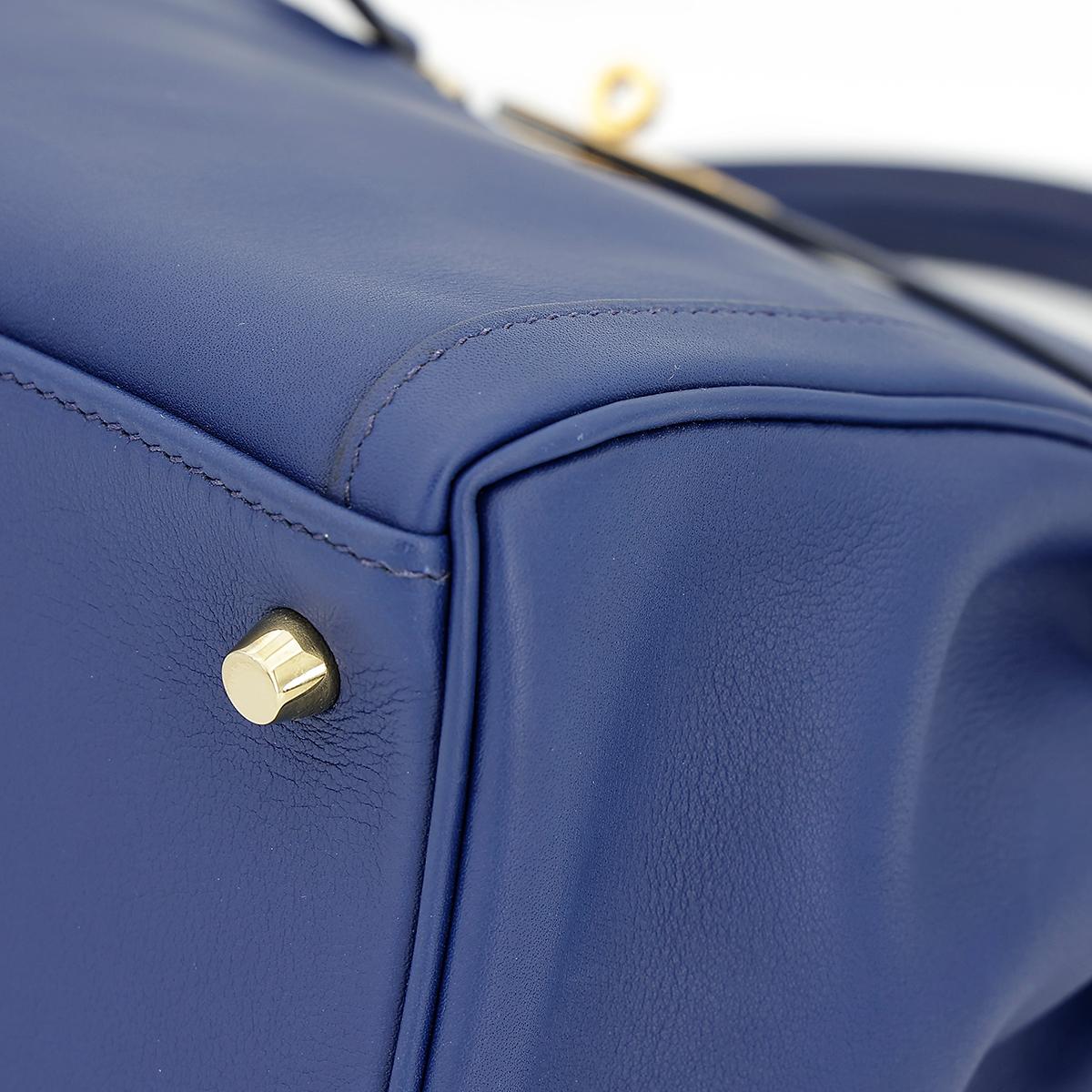HERMÈS Special Order Kelly Lakis 35 handbag in Blue Sapphire Swift leather with Gold hardware - 9