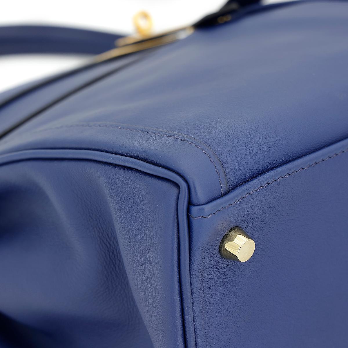 HERMÈS Special Order Kelly Lakis 35 handbag in Blue Sapphire Swift leather with Gold hardware - 8