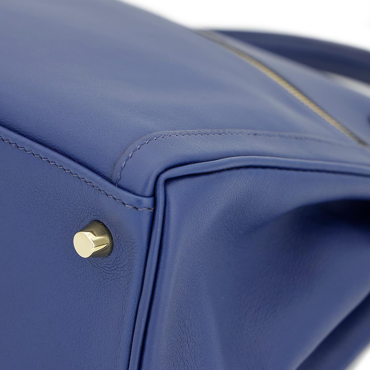 HERMÈS Special Order Kelly Lakis 35 handbag in Blue Sapphire Swift leather with Gold hardware - 11