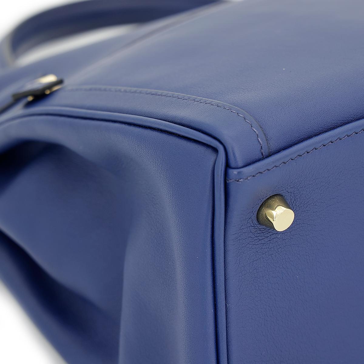 HERMÈS Special Order Kelly Lakis 35 handbag in Blue Sapphire Swift leather with Gold hardware - 10