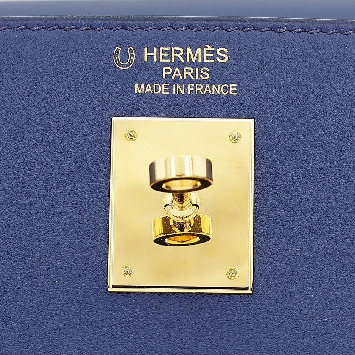 HERMÈS Special Order Kelly Lakis 35 handbag in Blue Sapphire Swift leather with Gold hardware - 13