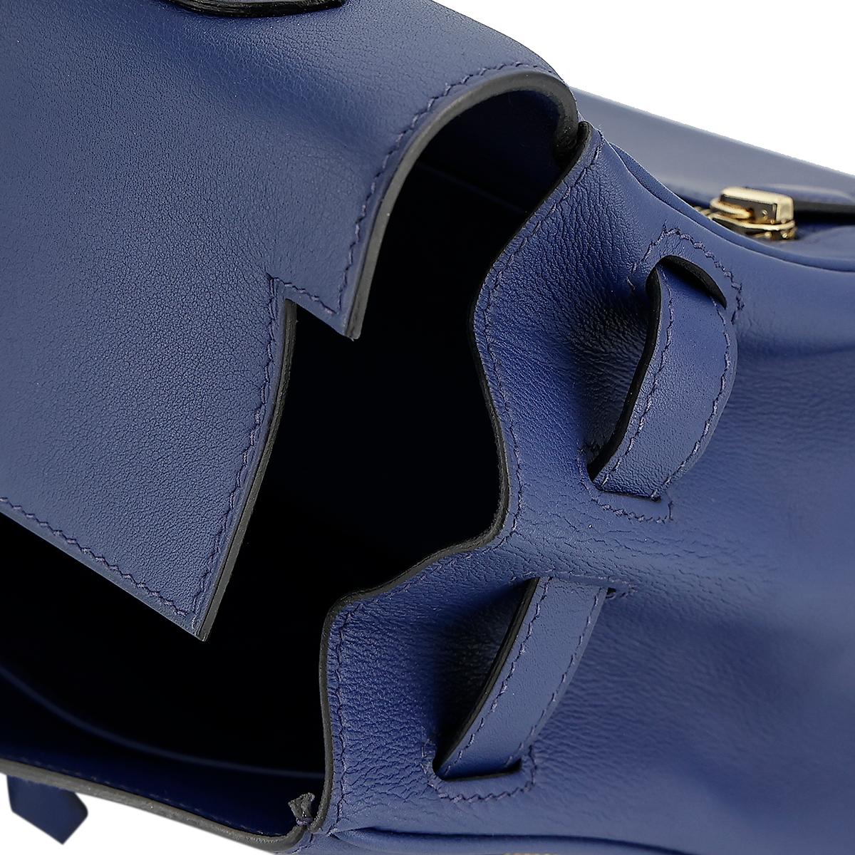 HERMÈS Special Order Kelly Lakis 35 handbag in Blue Sapphire Swift leather with Gold hardware - 16