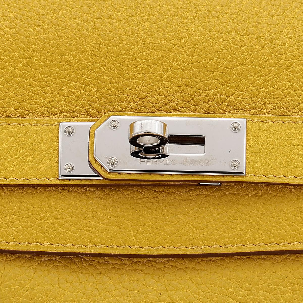 HERMÈS Shoulder Kelly 40 shoulder bag in Soleil Clemence leather with Palladium hardware - 12