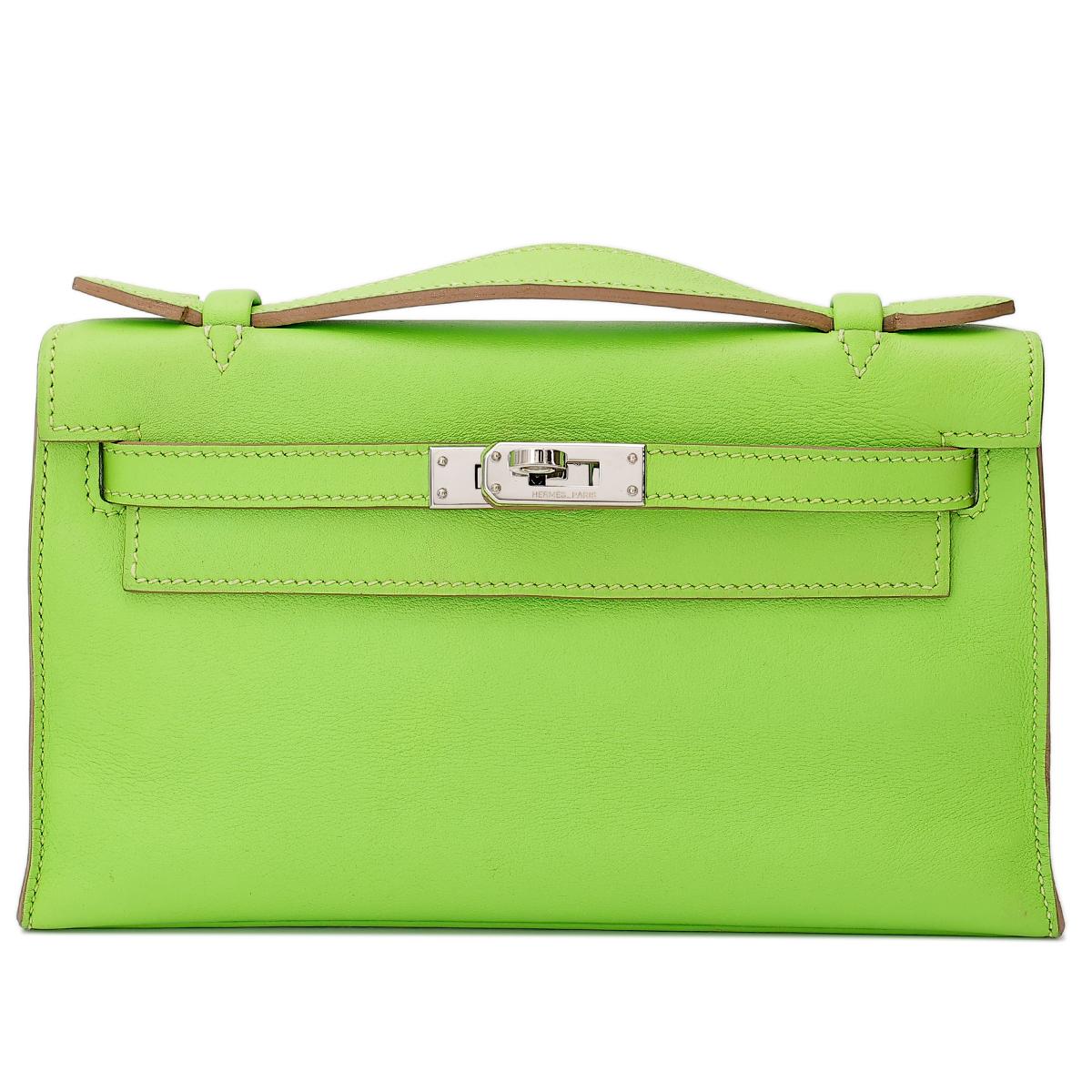HERMÈS Kelly Pochette in Apple Green Swift leather with Palladium hardware - 1
