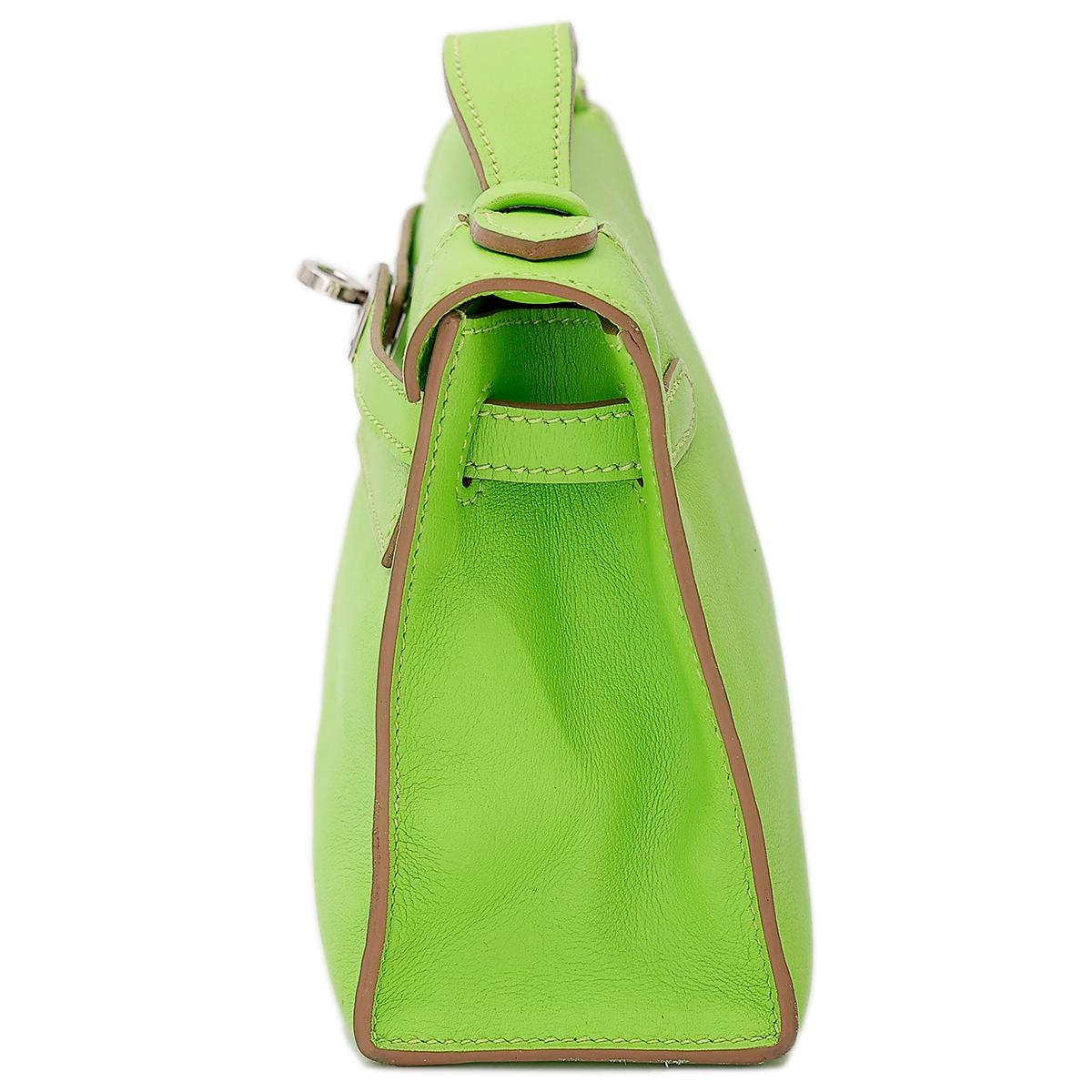 HERMÈS Kelly Pochette in Apple Green Swift leather with Palladium hardware - 4