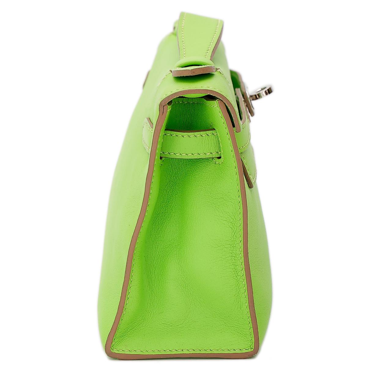HERMÈS Kelly Pochette in Apple Green Swift leather with Palladium hardware - 5