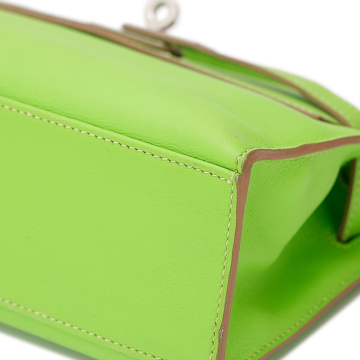 HERMÈS Kelly Pochette in Apple Green Swift leather with Palladium hardware - 8