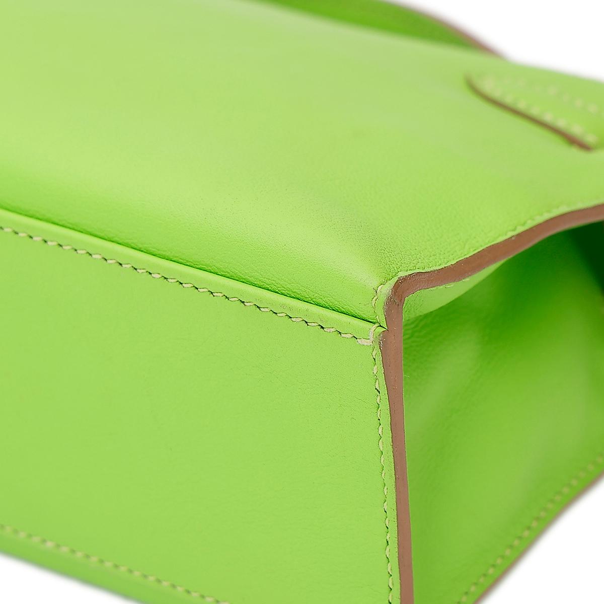 HERMÈS Kelly Pochette in Apple Green Swift leather with Palladium hardware - 11