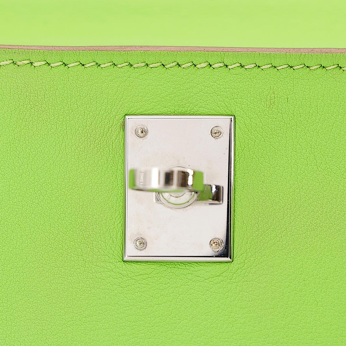 HERMÈS Kelly Pochette in Apple Green Swift leather with Palladium hardware - 15