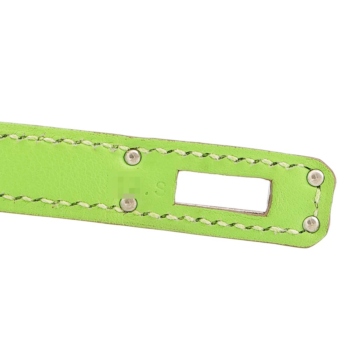HERMÈS Kelly Pochette in Apple Green Swift leather with Palladium hardware - 13