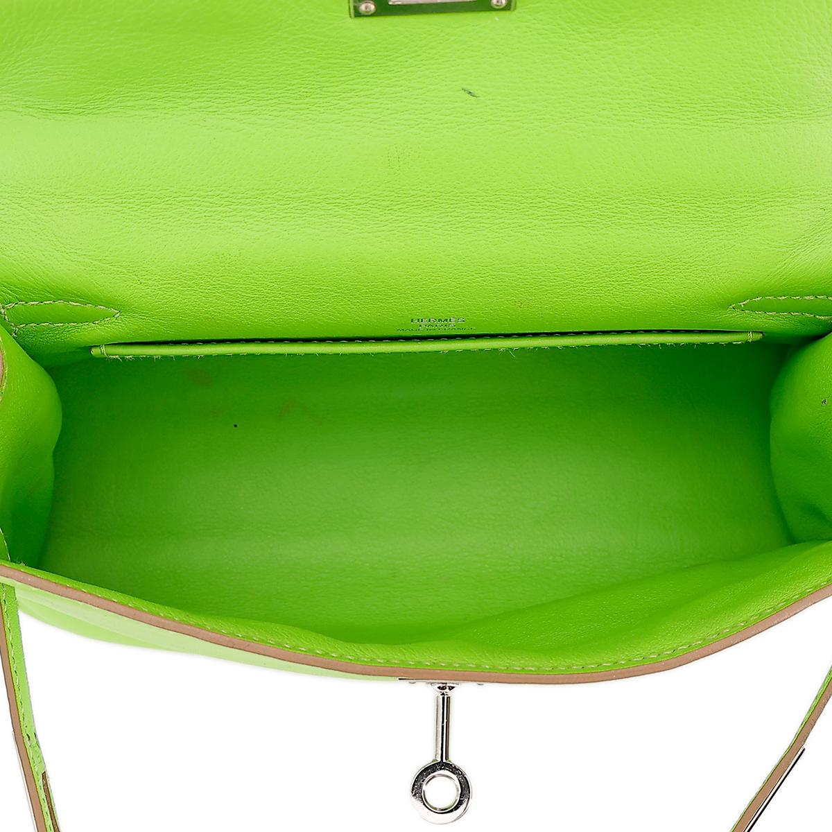 HERMÈS Kelly Pochette in Apple Green Swift leather with Palladium hardware - 18