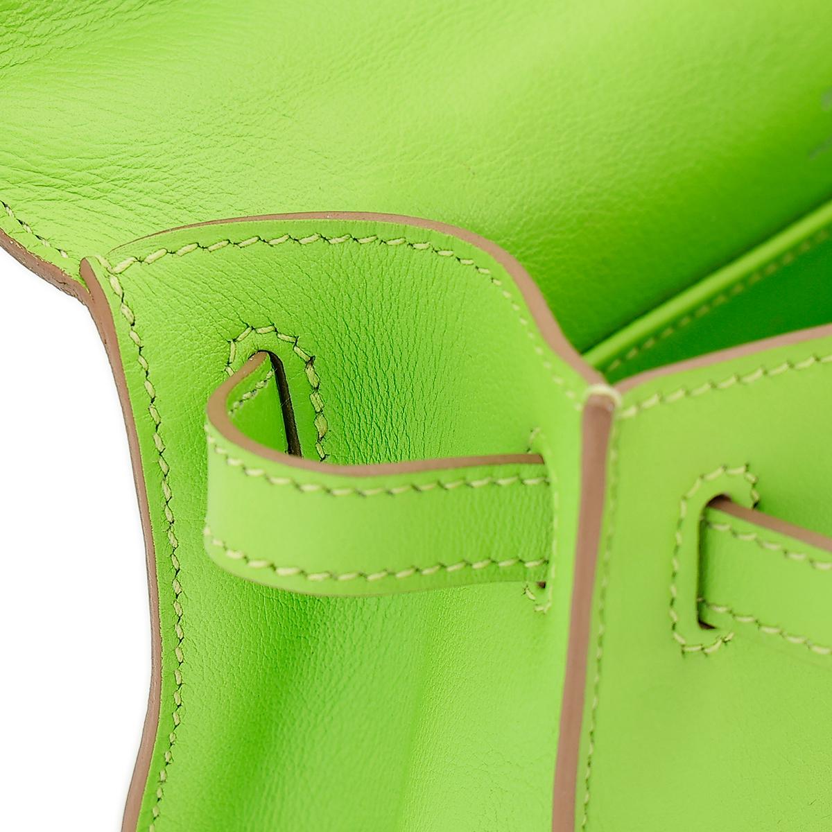 HERMÈS Kelly Pochette in Apple Green Swift leather with Palladium hardware - 19