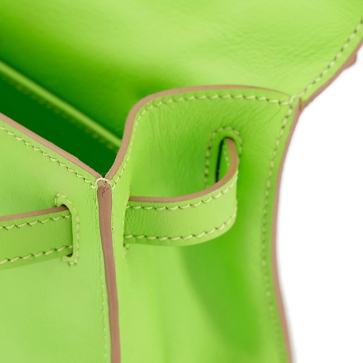 HERMÈS Kelly Pochette in Apple Green Swift leather with Palladium hardware - 20