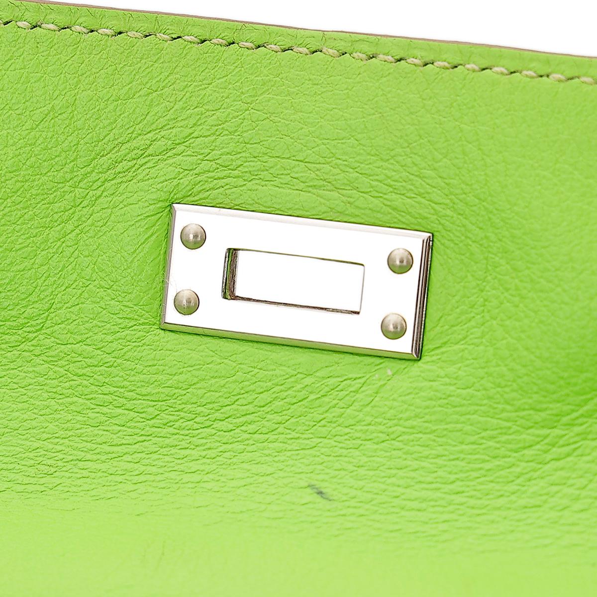 HERMÈS Kelly Pochette in Apple Green Swift leather with Palladium hardware - 14