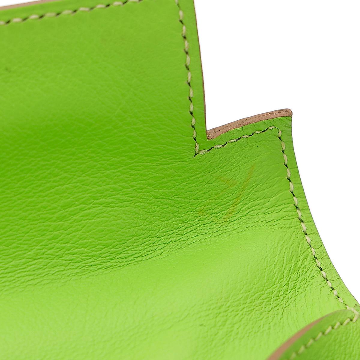 HERMÈS Kelly Pochette in Apple Green Swift leather with Palladium hardware - 16
