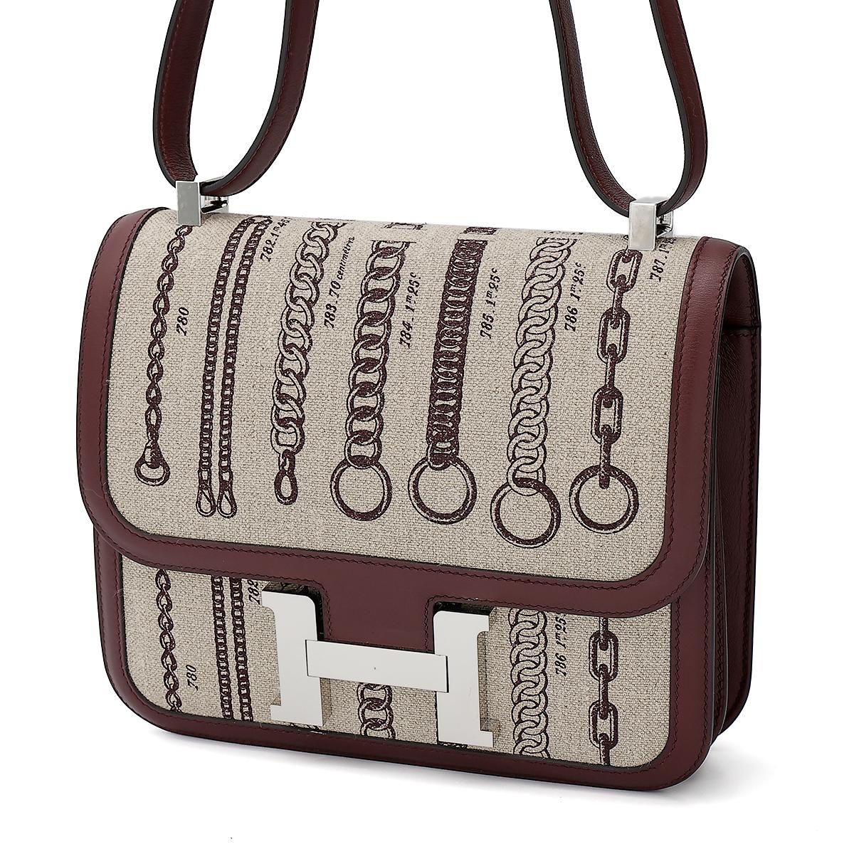 Very Good ( Rank A) HERMÈS Limited Edition Constance 24 Bordeaux (57) Swift Canvas Palladium hardware C (2018) - 2
