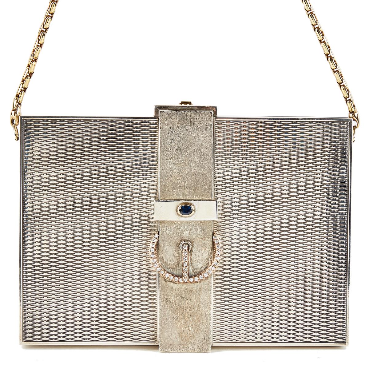 HERMÈS Vintage Sterling Silver Chain Box evening bag with Diamond and Gem - 2