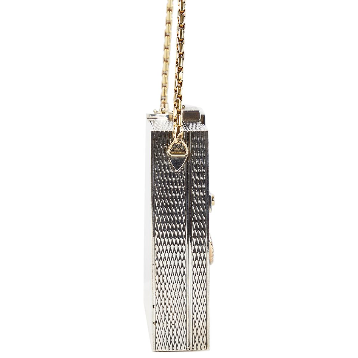 HERMÈS Vintage Sterling Silver Chain Box evening bag with Diamond and Gem - 5