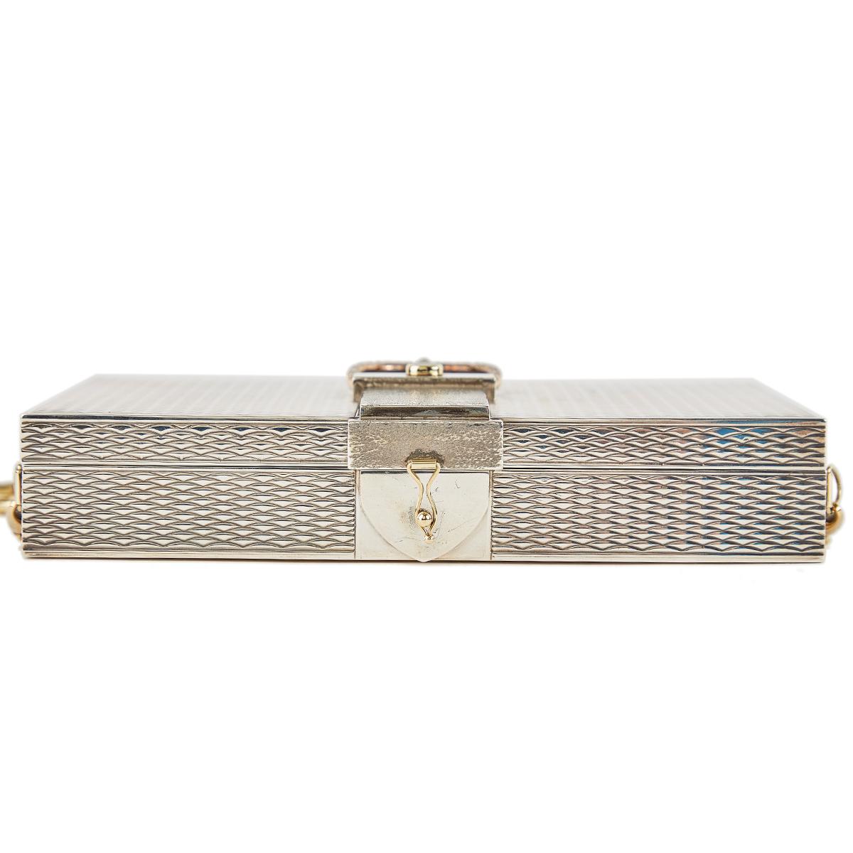 HERMÈS Vintage Sterling Silver Chain Box evening bag with Diamond and Gem - 8