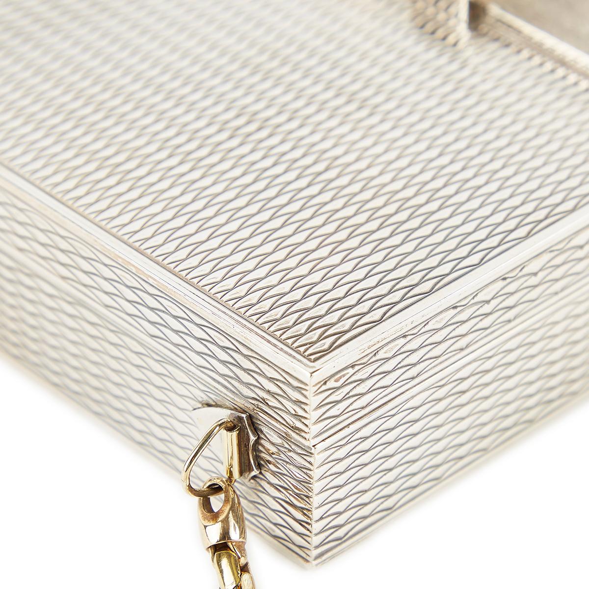 HERMÈS Vintage Sterling Silver Chain Box evening bag with Diamond and Gem - 12