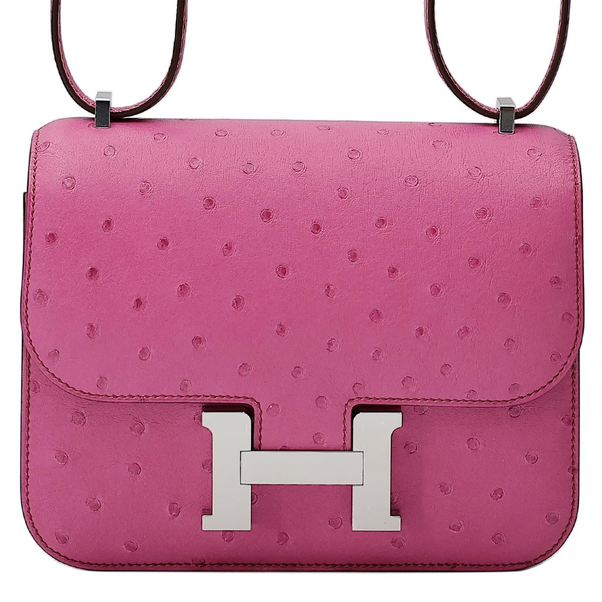 HERMÈS Ostrich Constance Mini 19 shoulder bag in Fuschia Pink with Palladium hardware - 1