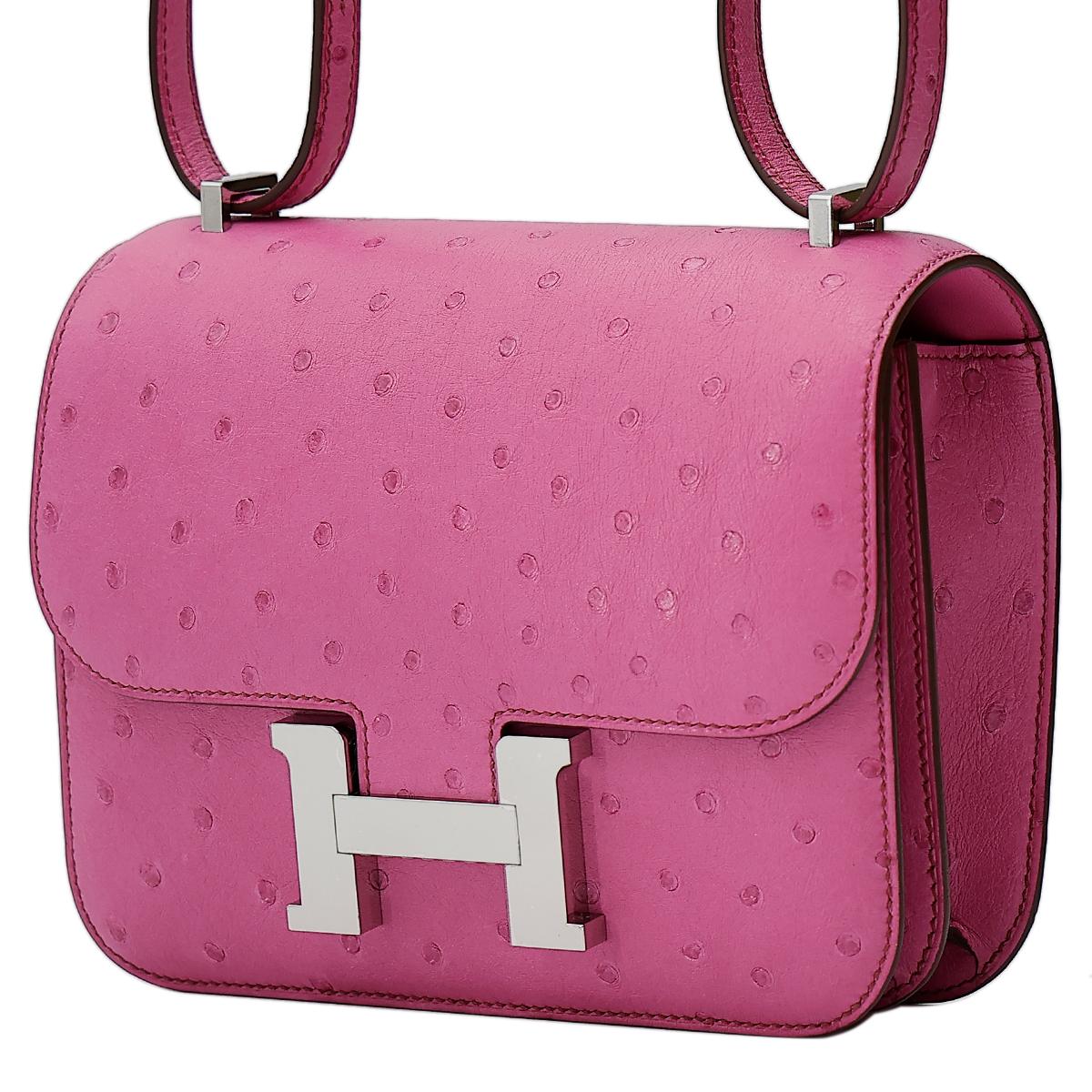 HERMÈS Ostrich Constance Mini 19 shoulder bag in Fuschia Pink with Palladium hardware - 2