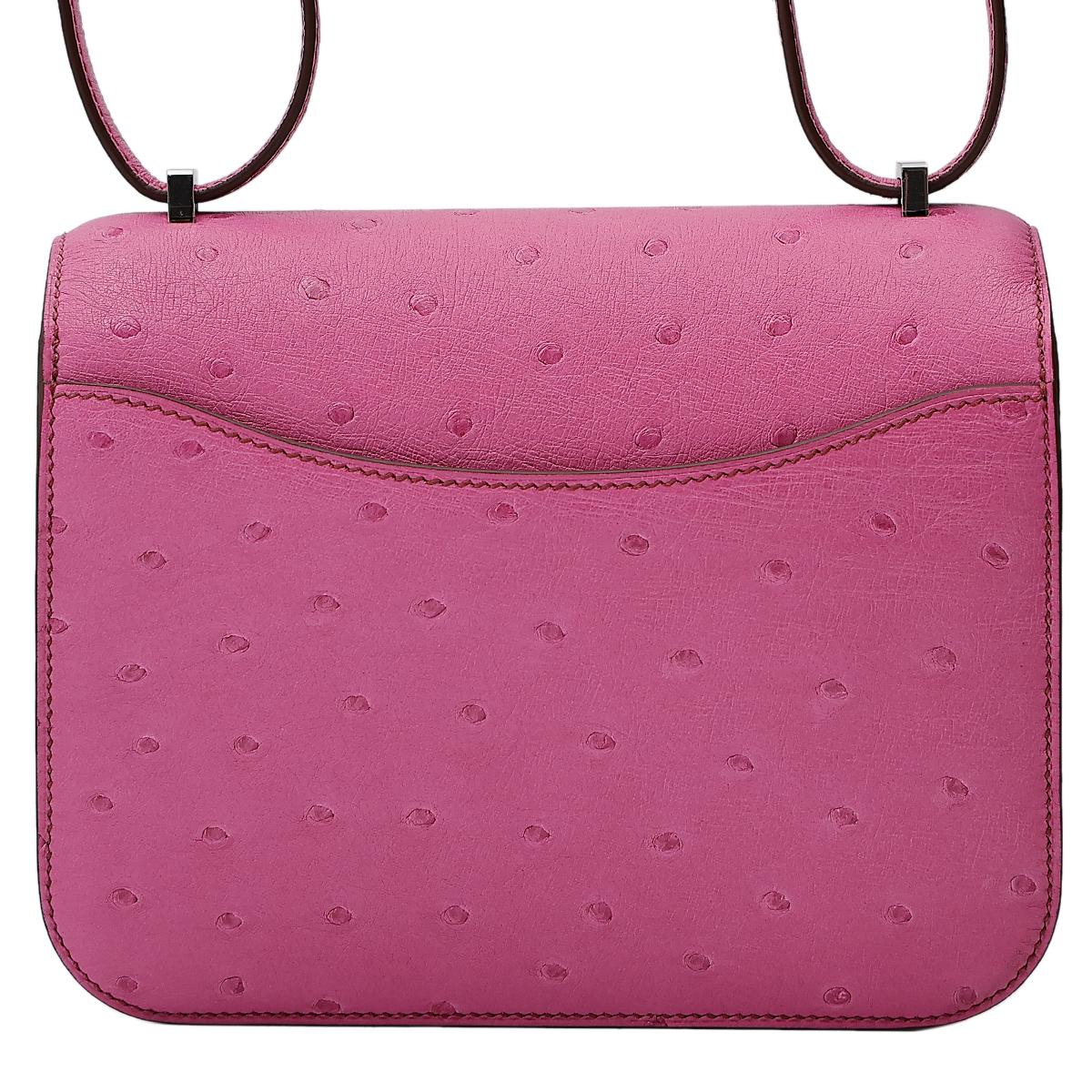 HERMÈS Ostrich Constance Mini 19 shoulder bag in Fuschia Pink with Palladium hardware - 3