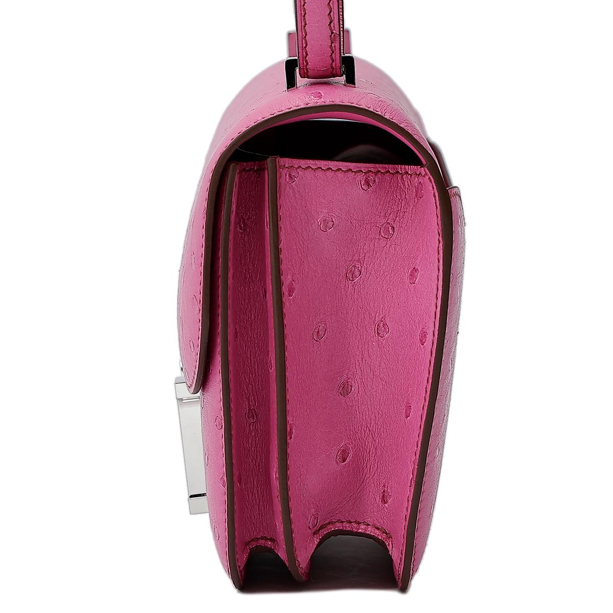 HERMÈS Ostrich Constance Mini 19 shoulder bag in Fuschia Pink with Palladium hardware - 4