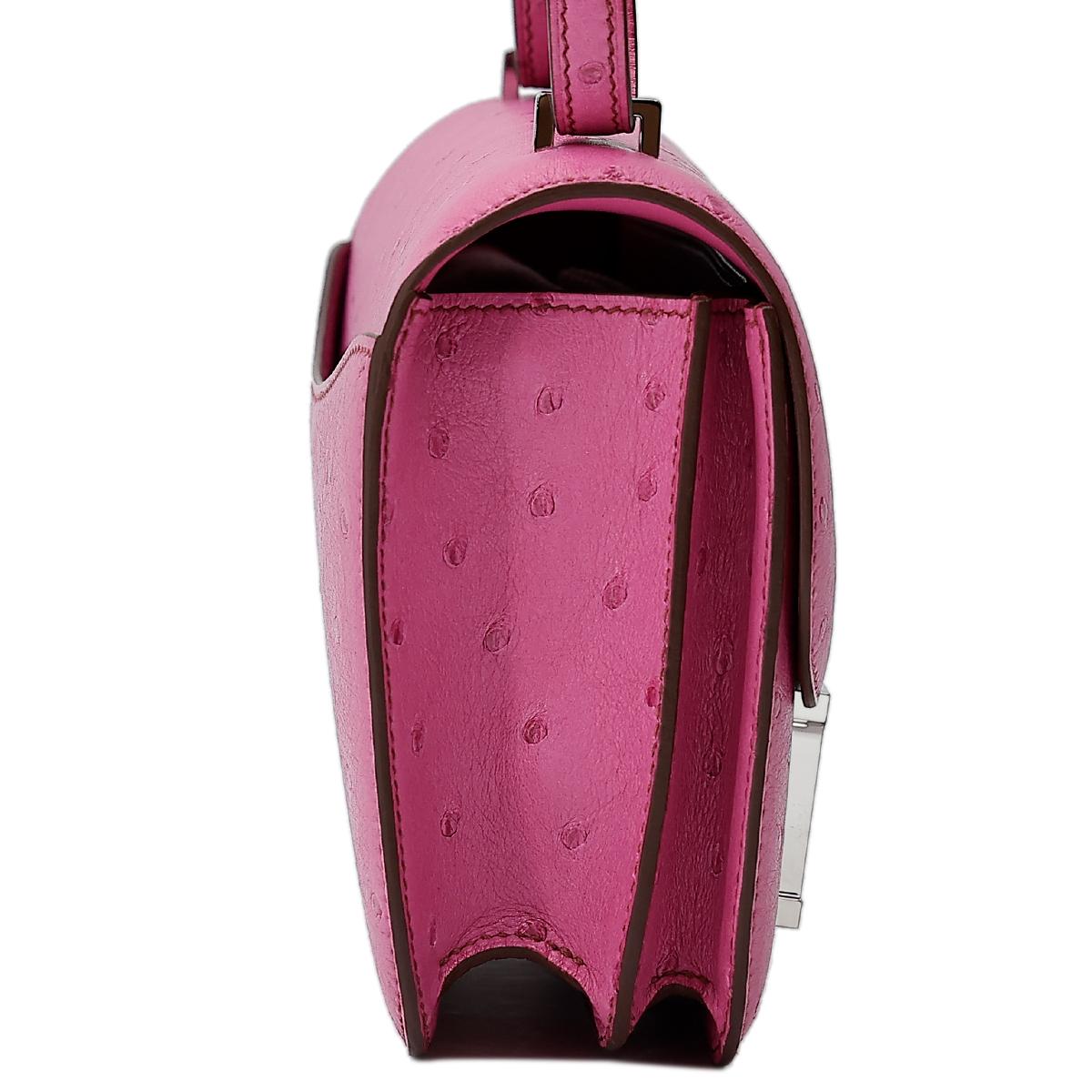 HERMÈS Ostrich Constance Mini 19 shoulder bag in Fuschia Pink with Palladium hardware - 5