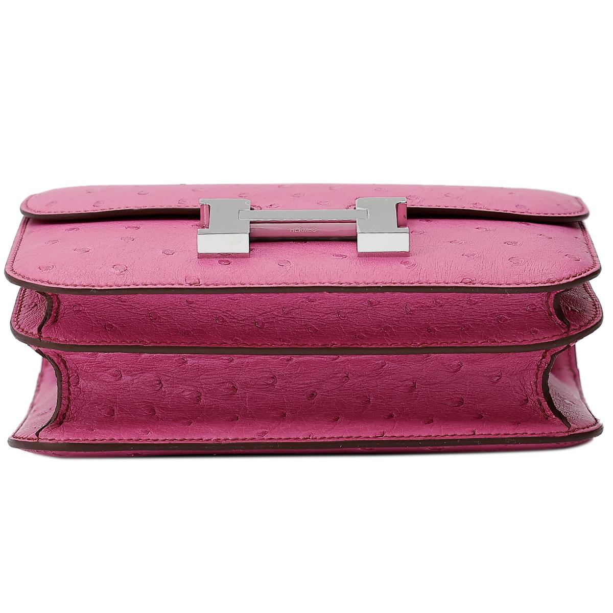 HERMÈS Ostrich Constance Mini 19 shoulder bag in Fuschia Pink with Palladium hardware - 11
