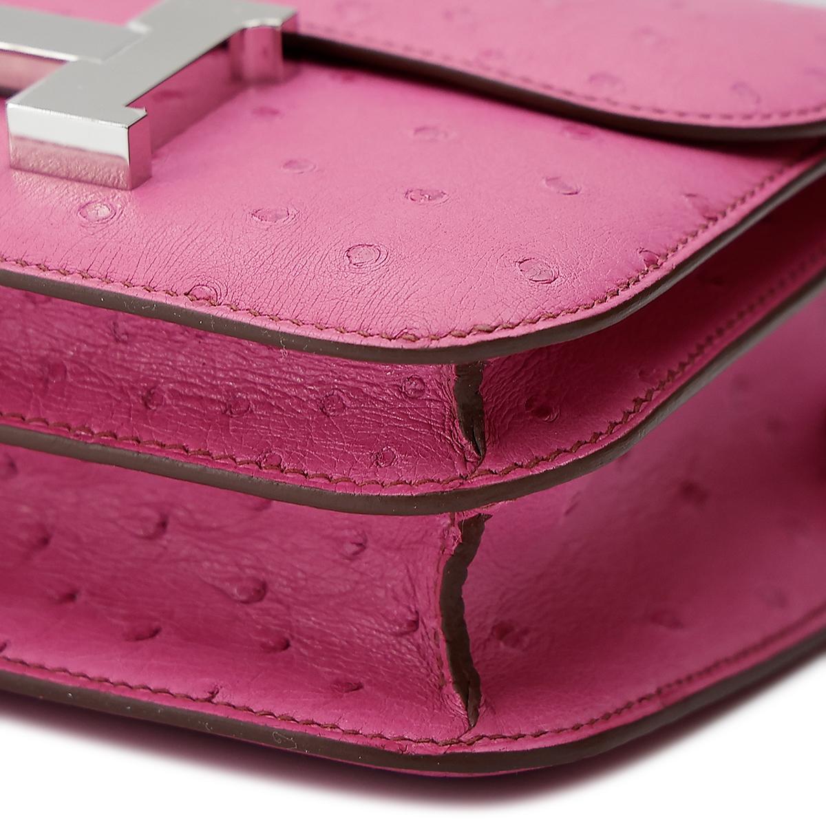 HERMÈS Ostrich Constance Mini 19 shoulder bag in Fuschia Pink with Palladium hardware - 7