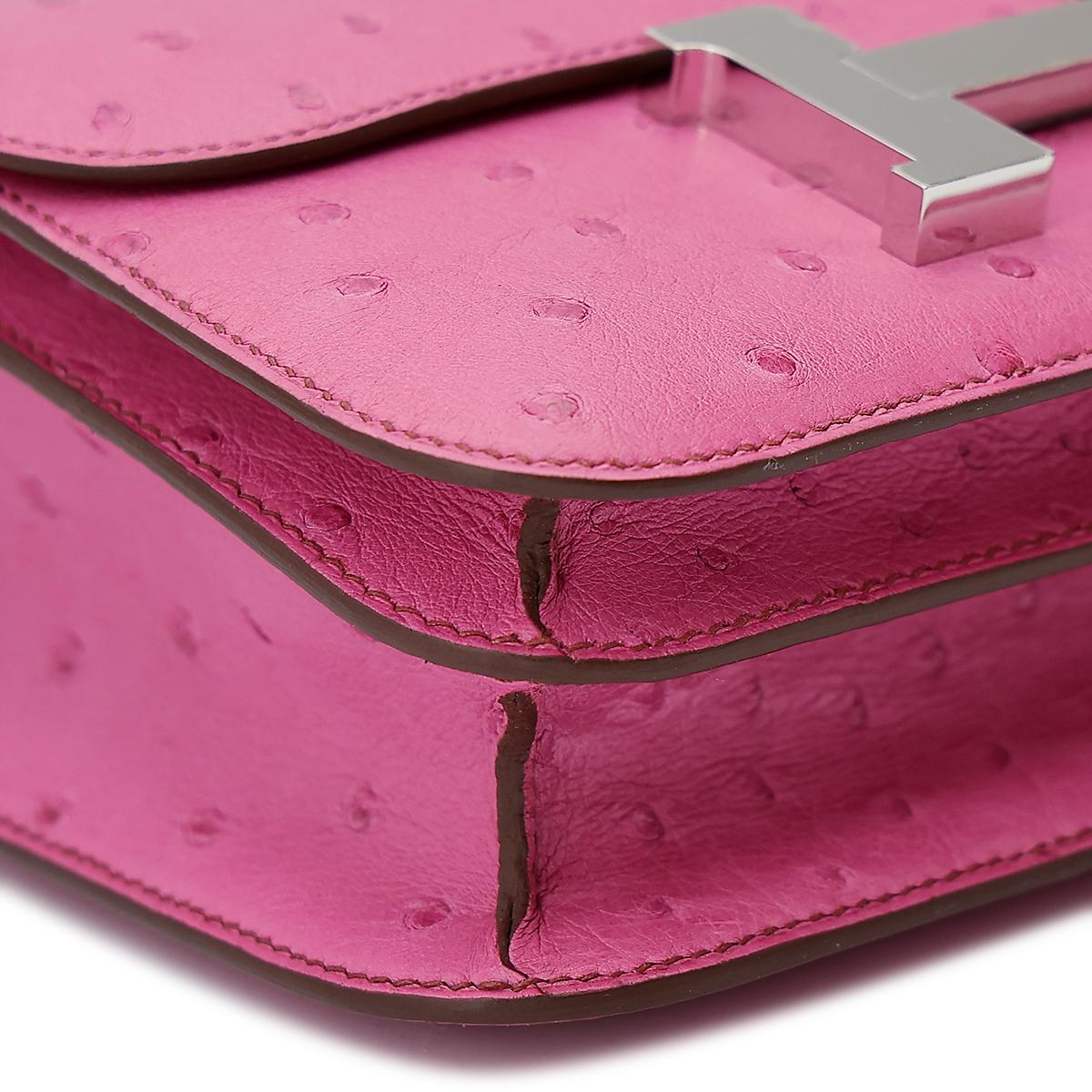 HERMÈS Ostrich Constance Mini 19 shoulder bag in Fuschia Pink with Palladium hardware - 8