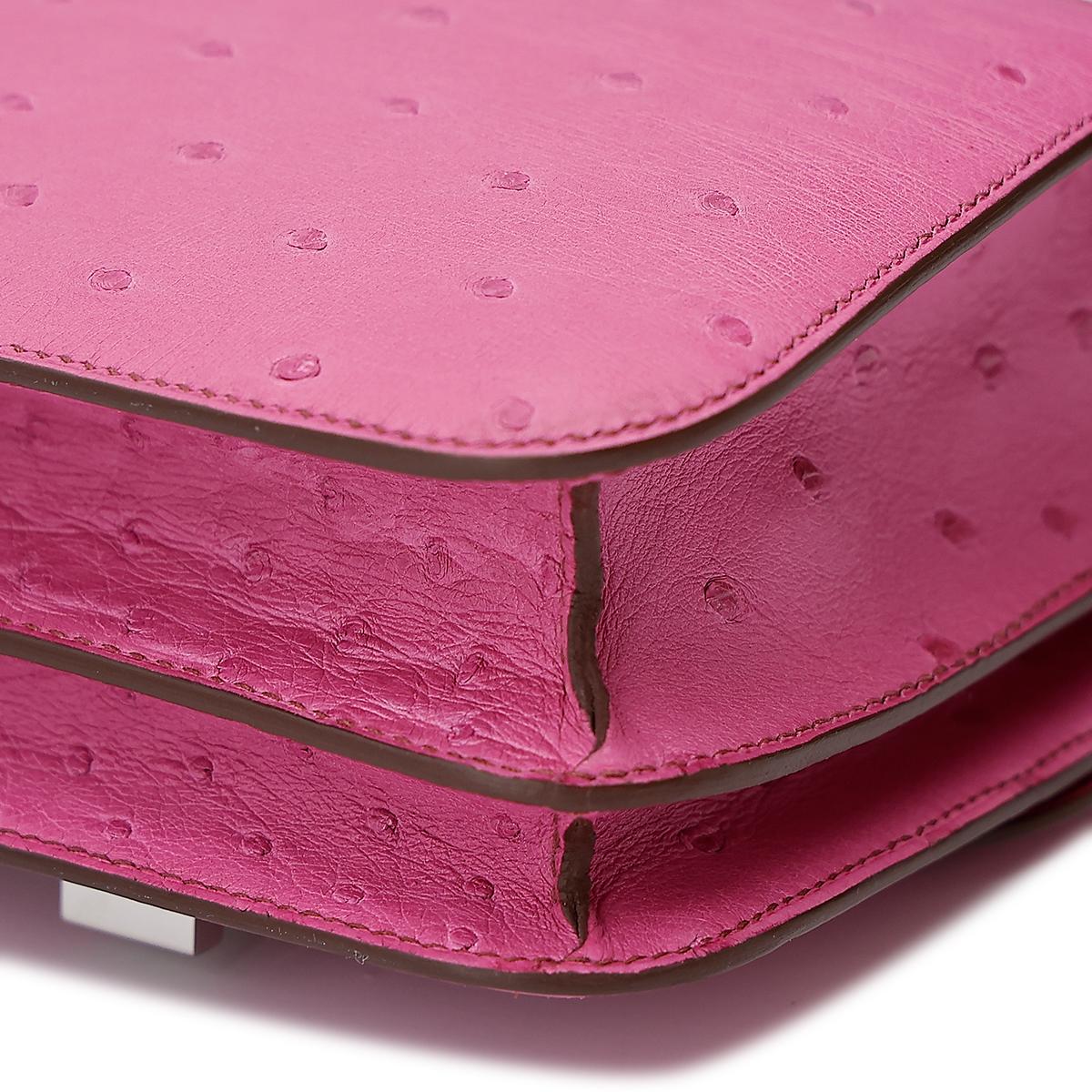 HERMÈS Ostrich Constance Mini 19 shoulder bag in Fuschia Pink with Palladium hardware - 9
