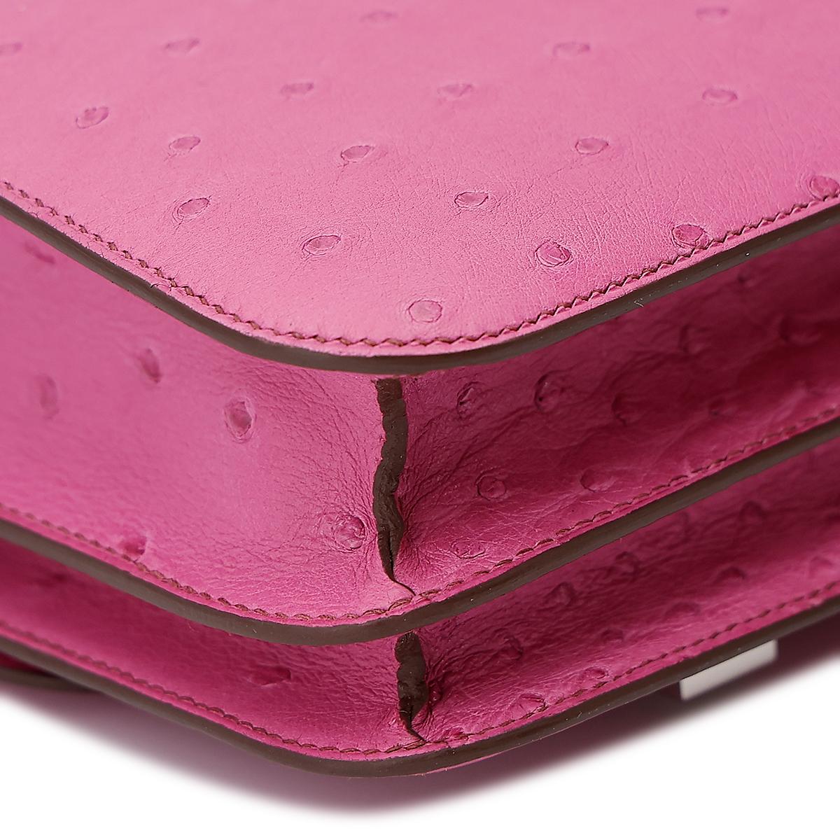 HERMÈS Ostrich Constance Mini 19 shoulder bag in Fuschia Pink with Palladium hardware - 10