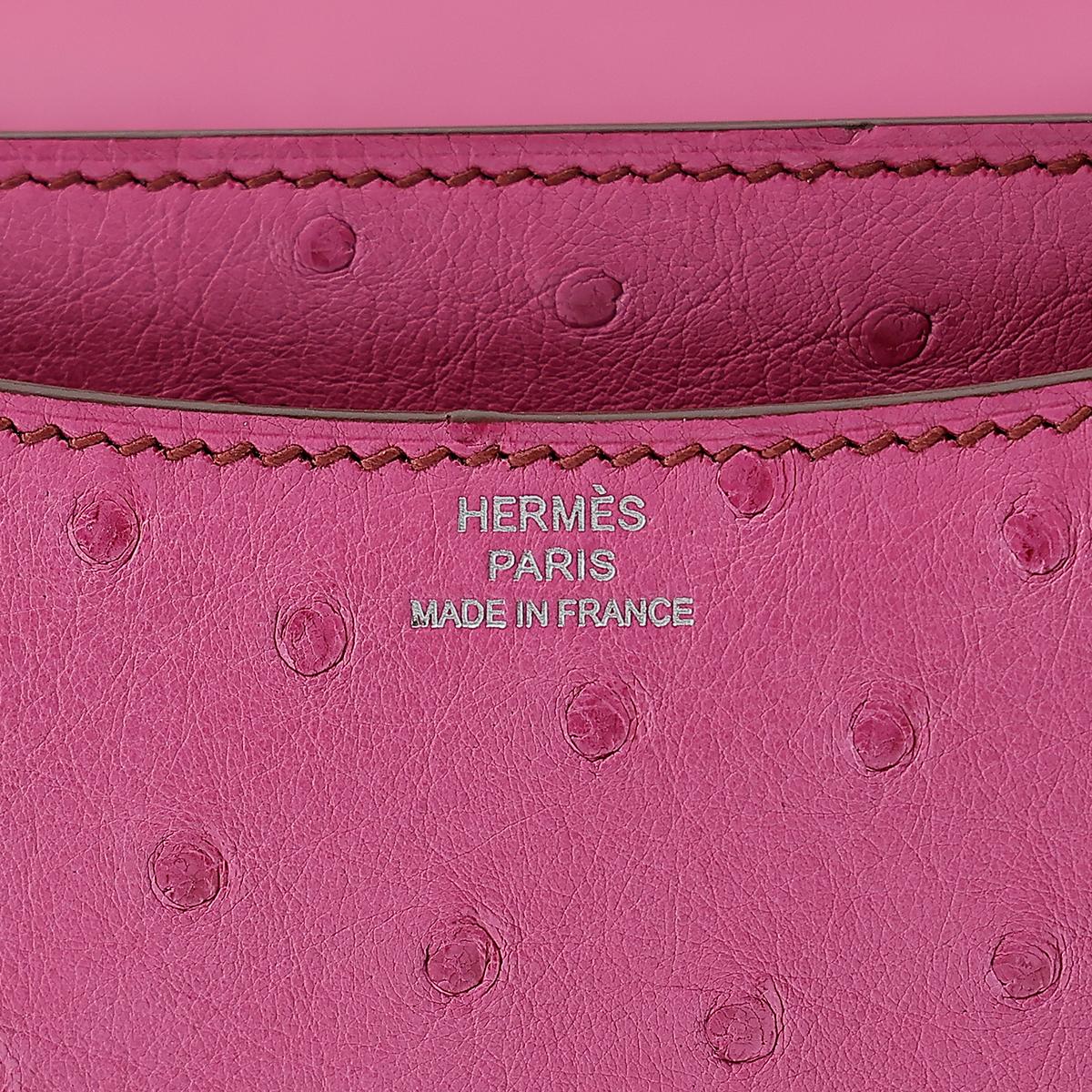 HERMÈS Ostrich Constance Mini 19 shoulder bag in Fuschia Pink with Palladium hardware - 14