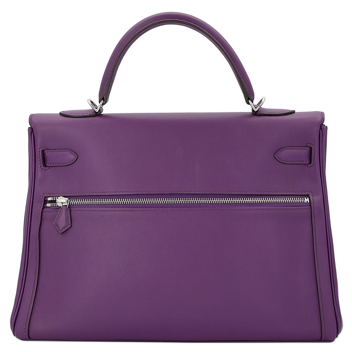 HERMÈS Kelly Lakis 35 handbag in Ultraviolet Swift leather with Palladium hardware - 3