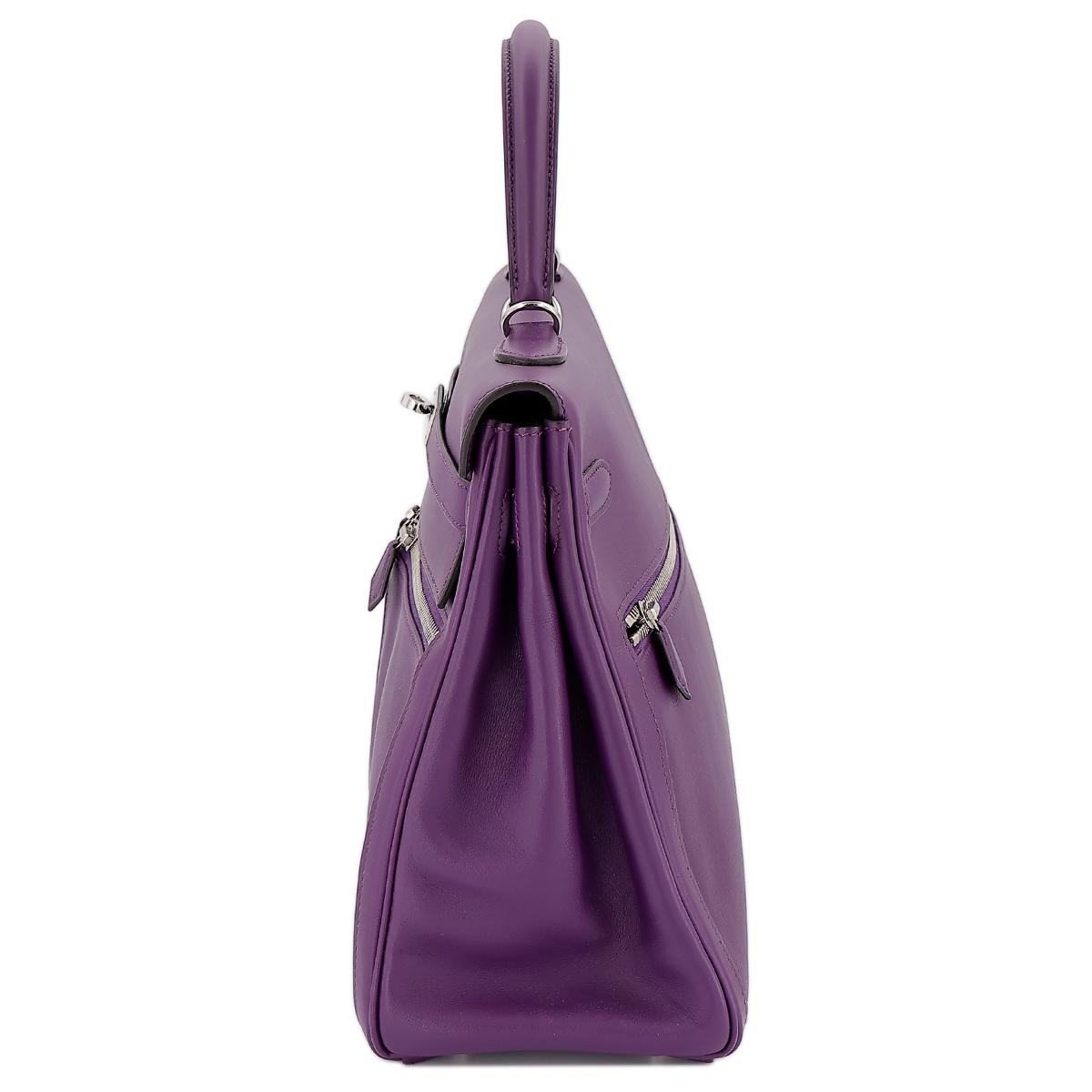 HERMÈS Kelly Lakis 35 handbag in Ultraviolet Swift leather with Palladium hardware - 5