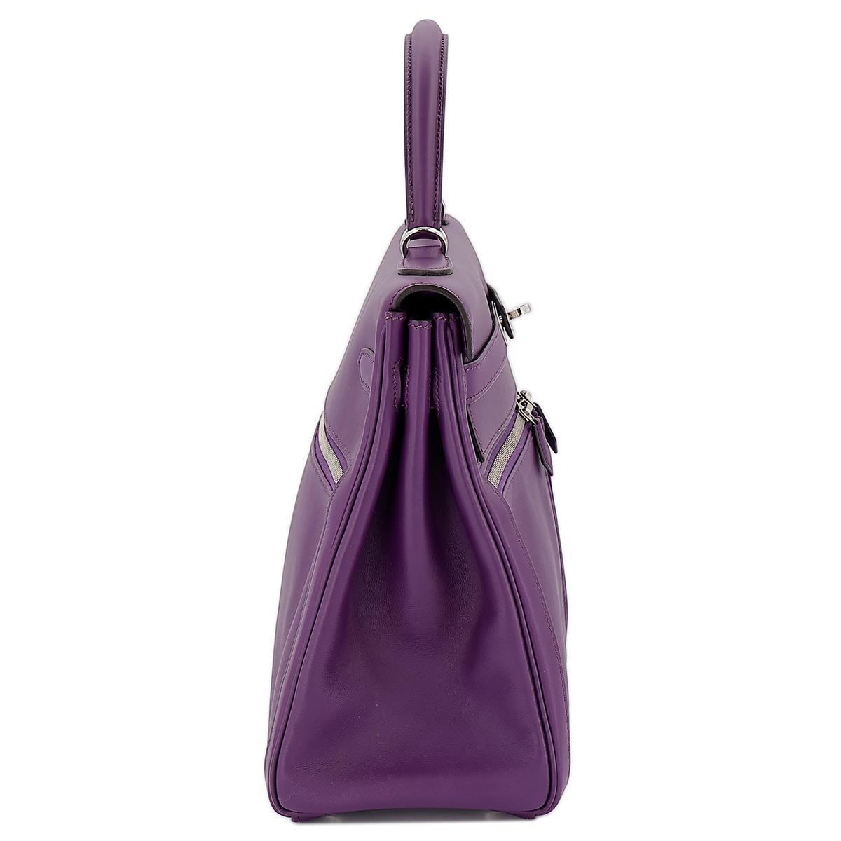 HERMÈS Kelly Lakis 35 handbag in Ultraviolet Swift leather with Palladium hardware - 4