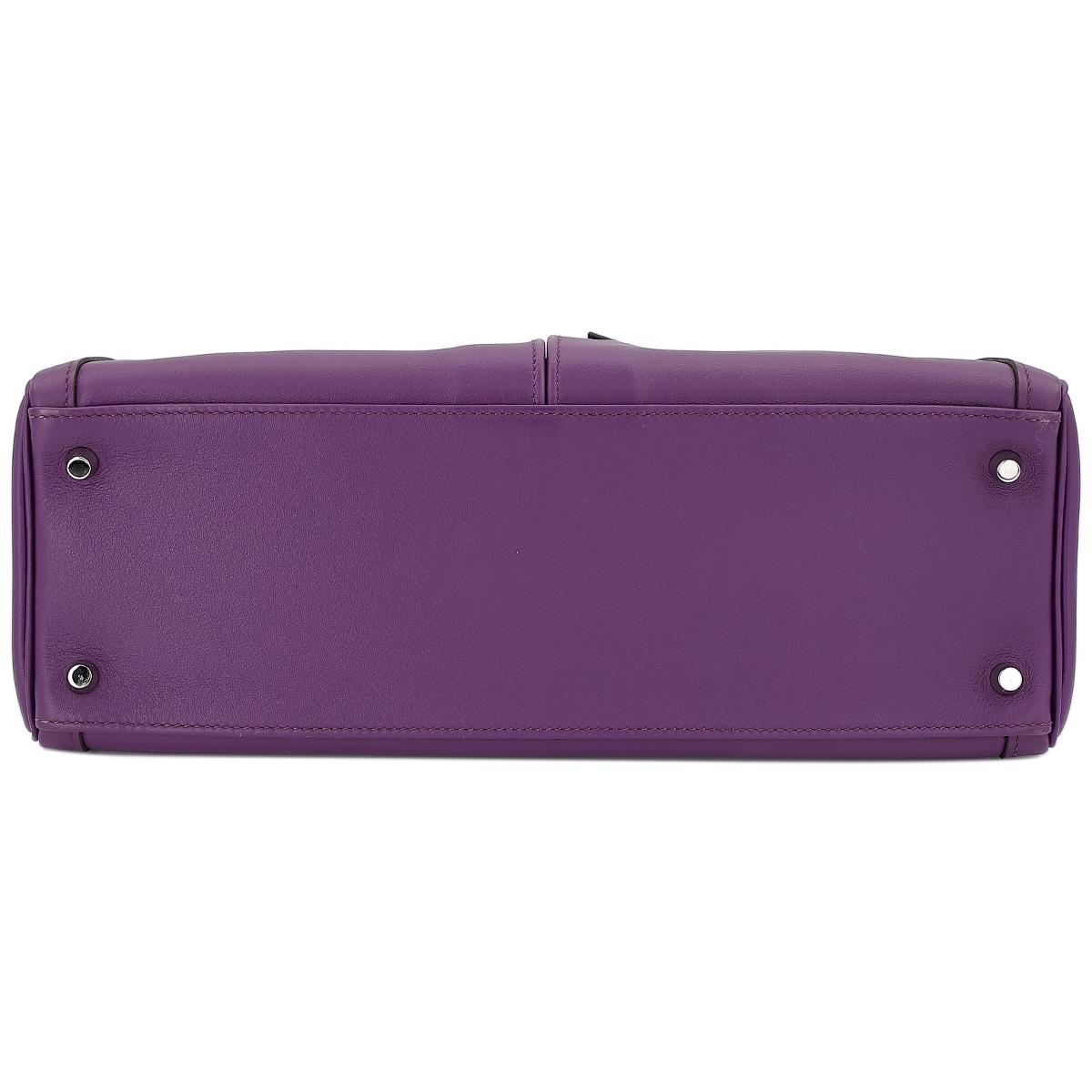 HERMÈS Kelly Lakis 35 handbag in Ultraviolet Swift leather with Palladium hardware - 7